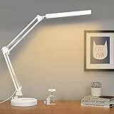SKYLEO Lampada da Scrivania a LED - Lampada LED da Tavolo Con base e clip - Lampada LED per la cura degli occhi - 3 modalità di luce x 10 livelli di luminosità - Bianco
