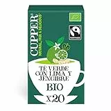 CUPPER Glorious Tè Verde Lime e Zenzero Biologico e Fairtrade, Tè Energizzante, Ingredienti da Agricoltura Biologica, Filtri 100% Biodegradabili, Confezione da 20 Bustine