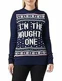 FM London novità maglione natalizio donna, blu (Naughty One), 42 (taglia produttore: L)