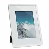 SONGMICS Cornice Foto, Portafoto con Supporto, per foto da 21 x 29,7 cm (Senza Tappeto) e 15,2 x 20,3 cm (Con Tappeto), Fronte in Vetro, Bianco RPF011W01