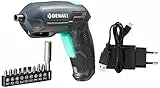 Marchio Amazon - Denali SKIL cacciavite elettrico da 3,6V (4V max), include set da 9 punte e caricabatteria, Blu