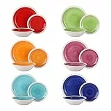 KASANOVA Servizio piatti 6 persone Arcobaleno - Set 18 piatti colorati stoneware colori assortiti