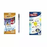 BIC Penne Blu a Sfera, Cristal Soft, Colori Assortiti, Punta Media (1.2 mm), Confezione 15+5 + Tipp-Ex Mini Pocket Mouse Decorated correttore a nastro