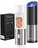 FORLIM Set macina sale e pepe elettrico a gravità,macinapepe con granulometria regolabile,funzionamento con una sola mano,in acciaio inox,per cucina,ristorante e barbecue,Pacco da 2,Bianco e nero