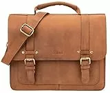 LEABAGS Borsa per documenti per uomo e donna | Custodia per laptop in vera pelle 14 pollici | Borsa con tracolla | Borsa messenger | Borsa da lavoro | Borsa per insegnanti | Marrone chiaro naturale