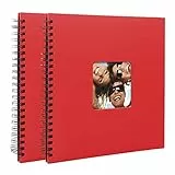 Walther Design Lotto di 2 album portafoto con rilegatura a spirale, 50 pagine nere, Fun, colore: rosso