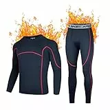 AMZSPORT Intimo Termico Uomo Set di Maglietta e Pantaloni a Compressione Asciugatura Rapida per Sci Palestra Ciclismo Calcio Corsa, NeroRosso L