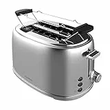 Cecotec Toast&Taste 1000 Retro Double Inox Tostapane Verticale, 2 Fette, 980 W, 2 Slot larghe da 3,8 cm e Corte, Acciaio inossidabile, Aste superiori, Potenza regolabile, Vassoio Raccolte