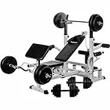 Movit Panca Multifunzione - con Supporto Bilanciere, Schienale Regolabile, a Scelta: Set Pesi 60 kg o115 kg - Panca Inclinabile, Sollevamento, Allenamento, Leg Curl, Palestra Casa, Fitness, Stazione