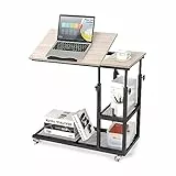 LIFEZEAL Tavolino a Forma di C, Scrivania Mobile per Laptop, Porta PC, con 4 Ruote, Serviletto, Piano Inclinabile, Altezza Regolabile, in Legno+Metallo, per Soggiorno, Sudio, 80x40x64-95 cm, Naturale