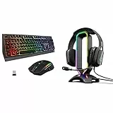 THE G-LAB Combo TUNGSTEN - Tastiera da Gaming Wireless Retroilluminata e Mouse - Tastiera ITALIANA & K-Stand Radon Supporto per Cuffie da Gioco - Retroilluminazione RGB, USB HUB 2 x 2.0