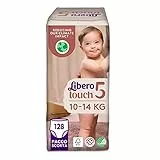 Libero, Pannolini Touch Pant per Bambini, 128 Pannolini Taglia 5 per Bambini da 10-14 Kg, 4 Confezioni da 32 Pannolini Monouso