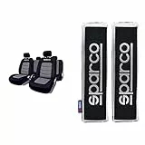 Sparco Spc1019Gr Set Di Coprisedili Per Auto, Compatibili Con Airbag, Grigio & Opc12120001 Set Di Cuscinetti Cinture Nero/Grigio, Taglia Unica, Set Di 2