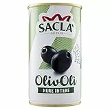 Saclà, OlivOlì, Olive Nere Intere, Ideali per Aperitivo e per Arricchire i Tuoi Piatti, Lattina, 330g (200g sgocciolato) Confezione da 12 pezzi