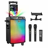 Impianto Karaoke Professionale Completo Wireless, PA TONOR Bluetooth Sistema Karaoke con Microfono Doppio Senza Fili, Strobosfera per Karaoke Domestico, Picnic, Feste in casa e all'aperto, K20