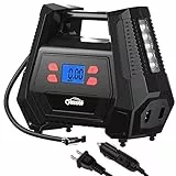 oasser compressore Aria Portatile 12V AC/240V DC da 150 PSI con 5 adattatori per ugelli, Luce a LED, include Manuale Adatta per Auto Motociclette