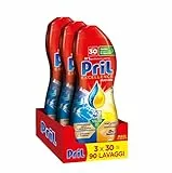 Pril Excellence Duo Gel Detersivo Lavastoviglie Gel con Limone, Formato da 3 Confezioni da 30 Lavaggi
