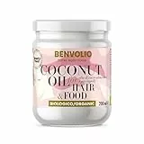 BENVOLIO - Olio di Cocco per Capelli Biologico Total Body Food | 200ml | Olio per Capelli Ricci, Secchi o Crespi | Termoprotettore Capelli, Leave in Conditioner | Alimentare | Coconut Oil For Hair