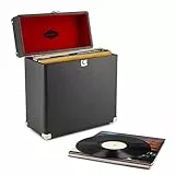 Auna Vinylbox Valigetta Porta Vinili (Pelle, Stile Retró, Spazio Disponibile Per 30 Dischi, Involucro In Vinile Leggero, Morbida Imbottitura, Bordi Di Protezione In Metallo) Nero