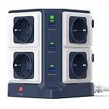 BESTEK Multipresa Ciabatta Elettrica Verticale a 8 Prese Schuko (a due spine) e 6 Porte USB con Interruttore Indipendente, 1500J Surge Protezione 【Versione aggiornata】