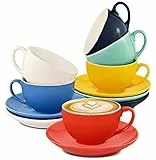 Set di 6 Tazze da Cappuccino con Piattini - 180ml - Ceramica Colorata - Con Confezione Regalo - Lavabile in Lavastoviglie