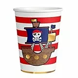 amscan 9909913-66-Bicchieri, 8 Pezzi, capacità 250 ml, Motivo: Nave dei Pirati, Carta, Bicchieri per Feste, stoviglie USA e Getta, per Compleanni di Bambini, Multicolore, 9909913-66