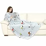 KANGURU Snoopy Coperta in SOFFICE Pile con Le Maniche, Poliestere, Grigio, Singolo, 180x140 cm