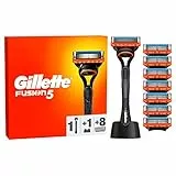 Gillette Fusion 5 Rasoio Uomo, 1 RASOIO a Mano Libera, 8 LAMETTE da Barba da 5 Lame, Rasatura Confortevole, Manico Ergonomico con Rifinitore di Precisione, Fino a 1