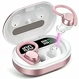 Cuffie Bluetooth Sport, 2023 Auricolari Bluetooth 5.3 Cuffie Wireless con HiFi Stereo Cancellazione Rumore Mic/LED Display/IP7 Impermeabile/Vestibilità Comoda/Running Cuffiette Bluetooth (Rosa)