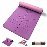 FP-TECH TAPPETINO DA YOGA IMBOTTITO ANTISCIVOLO FITNESS PILATES GINNASTICA IN TPE MAT CON SACCA 183 X 68 X 0.8 CM (Viola-Rosa)