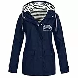 Lalaluka Cappotto da donna per attività all'aperto, impermeabile, a vento, giacca invernale con cappuccio, Blu marino, XL