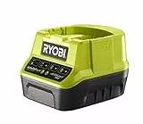Ryobi RC18-120 Caricabatterie 18V, Veloce e Compatto, Ricarica una Batteria da 2.0Ah in 1 Ora, con Indicatore a LED Dello Stato di Carica