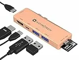 NOV8Tech USB C Hub Adattatore HDMI Mini Dongle 7-in-2 per Gold MacBook Air 2020 M1 2019 2018, Docking Station Dock, UHSII SD/Micro SD Reader, Thunderbolt 3 100W Power Delivery, USB C Data, 2X USB 3.0