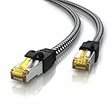 Primewire 0,5m Cavo di Rete Cat 7 con Cavo in Nylon Intrecciato - Ethernet Gigabit LAN RJ45-10 100 1000 Mbit s - Piatto Sottile Slim - SFTP PIMF - Compatibile con Cat.5 Cat.6 - Nero da 50 cm