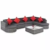Tidyard 27 pz Set Divano da Giardino 7 Posti, Set di Mobili Rattan per Giardino/Patio/Esterno, Telaio in Acciaio/Piano in Vetro/Grigio e Grigio Scuro