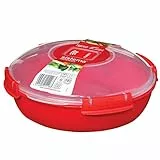 Sistema contenitore per alimenti rotondo per microonde/ciotola per cucinare | Vaporiera da 1,3 l | Rosso/trasparente