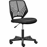 Yaheetech Sedia Ufficio Scrivania Senza Braccioli Girevole a Rotelle Ergonomica Portata 136 kg in Rete Traspirante Altezza Regolabile Nera