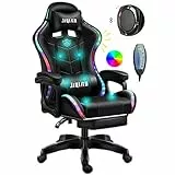 ERSHY Sedia Gaming LED Sedia da Computer da Corsa Sedia Ergonomica da Massaggio per Ufficio con Supporto Lombare E Poggiapiedi Retrattile Regolazione dello Schienale, Altoparlante Bluetooth,Nero
