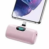 Feob Mini Power Bank USB C 5000mAh, 15W PD 3.0A Carica Rapida Caricabatterie Portatile Compatta e Carino Powerbank Batteria Esterna con LED Display per iPhone 15/15 Pro Samsung Huawei, ecc - Rosa