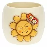THUN, Cachepot in Ceramica Decorata a Mano con Sole Splendente e Farfalla, Dimensione Piccola, Linea Estate Fantastica, 10,5 cm h, Ø 12 cm