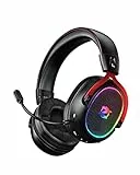 Ozeino Cuffie da gioco wireless da 2,4 GHz, suono surround 7.1, microfono rimovibile ENC, con cancellazione del rumore, per cuffie PS4/PC/PS5, con microfono, nero e rosso