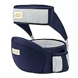 Viedouce Hipseat Marsupio con Protezione per Cintura di Sicurezza,Puro Cotone Leggero e Traspirante,Ergonomico Neonati Marsupio Sicurezza Supporto per Bambino da 4-36 Mesi (Blu Scuro)