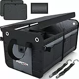 FORTEM Organizer Bagagliaio Auto e SUV Multi Scomparto, Fondo Antiscivolo, Cinghie Regolabili, Coperchio Pieghevole (2 Scomparti, Grigio)