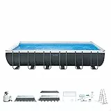 Intex 26368 Piscina Rettangolare, con Pompa a Sabbia Combo, Scaletta Doppia, Capacità d'Acqua 31.805 L al 90%, Grigio, 732 x 366 x 132 cm