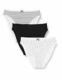 Iris & Lilly Intimo Taglio Alto in Cotone Donna, Pacco da 3, Nero/Bianco, Pois E Strisce, 46