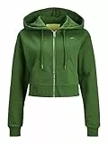 JACK & JONES Jxabbie Reg Ls Every Zip Hood Swt Noos, Felpa con cappuccio, Formal Garden/Print:medium Green Jjxx Logo, XS Donna