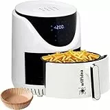 Friggitrice ad Aria Bianca L 4 Litri Air Fryer Risparmio Energetico Certificata Senza Olio con 11 Funzioni su LED Display Cestello Facile da Pulire Accessori friggitrice Carta da forno Inclusi