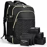 Lekespring Zaino da Viaggio Grande Zaino Bagaglio a Mano 40x20x25, Zaino da Viaggio Aereo Bagaglio a Mano con Organizer Valigie 6 Pezzi Set, Borse da Cabina per Easyjet 45x36x20, Nero