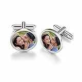 Zysta Gemelli Personalizzati con Foto Inziale per Uomo Ragazzo, Gemilli Metallo per Polsini Camicia Personalizzabili Immagine, Accessori Camicia Regalo per Lui Fidanzato Matrimonio Papà (Rotondo)