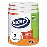 Nicky Milusos Carta Da Cucina | 3 Rotoli | Fogli a 2 strati, 535 fogli per rotolo | Carta super assorbente e resistente | Carta 100% certificata Fsc, colore bianco, 3759 g